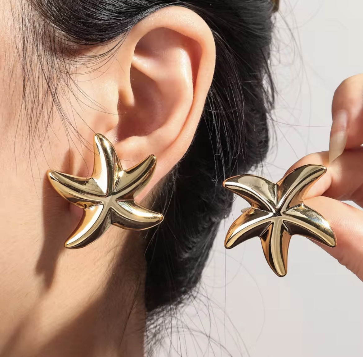 Golden Starfish Statement Earrings